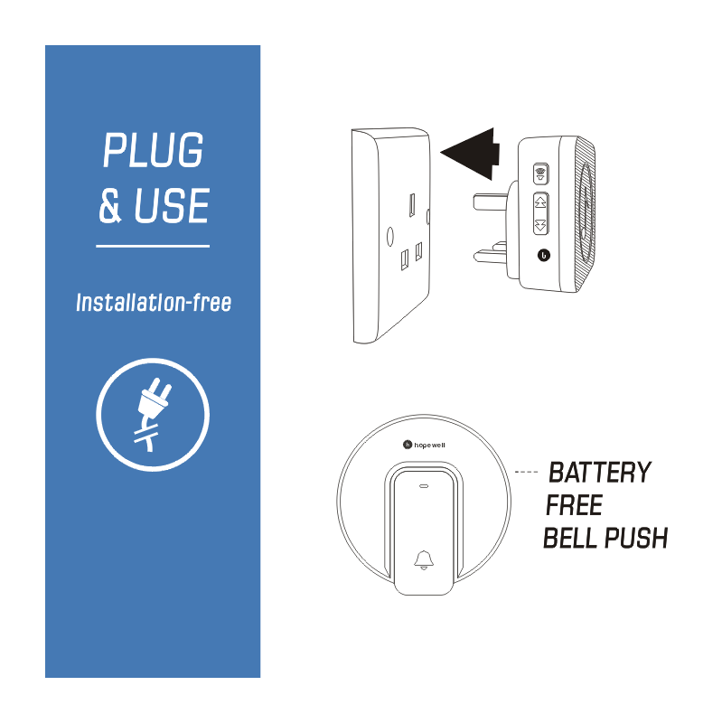 150m EXTRA Mini Battery-Free Plug-In Wireless Doorbell