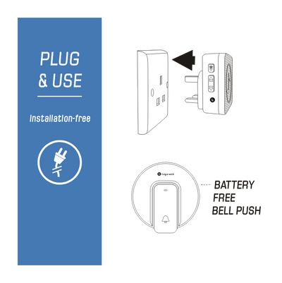 150m EXTRA Mini Battery-Free Plug-In Wireless Doorbell